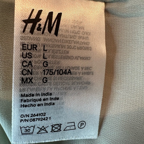 H&M Blue Black/Pale Green Printed Back Bow Tie Shift Dress Sz L - Picture 5 of 7